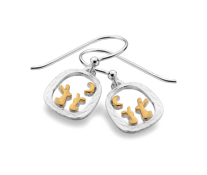 Rabbits And Moon Dangle Earrings