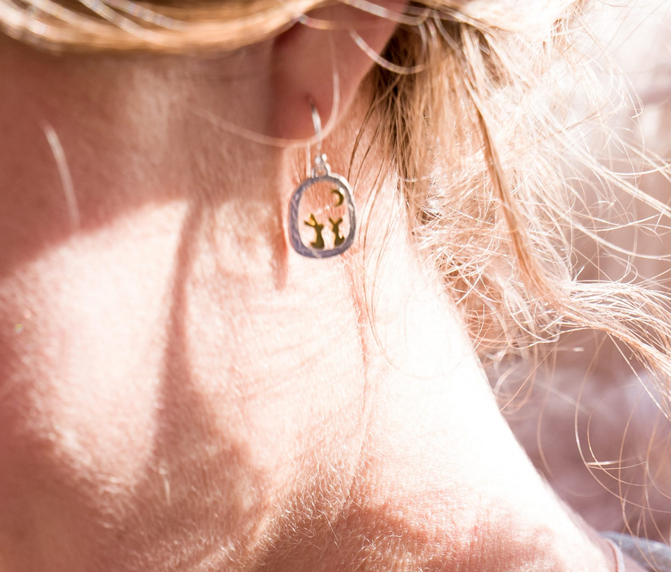 Rabbits And Moon Dangle Earrings