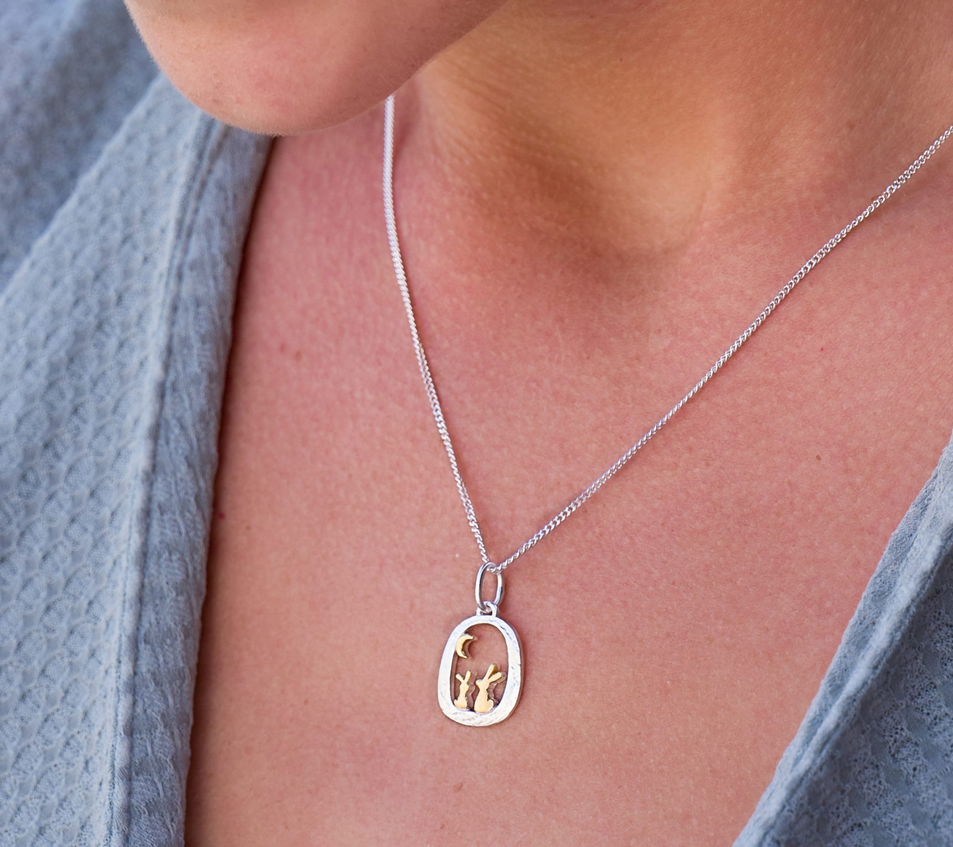 Rabbits And Moon Necklace