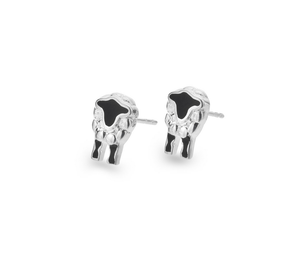 Sheep With Black Enamel Stud Earrings