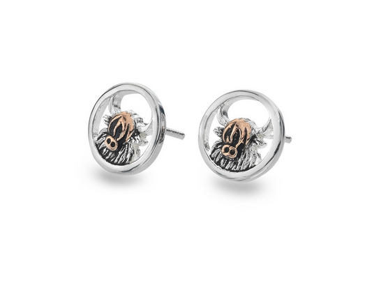 Highland Cow Featuring Rose Gold Stud Earrings