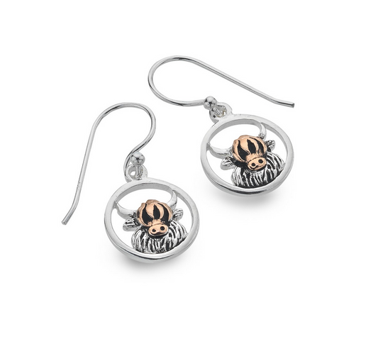 Highland Cow Featuring Rose Gold Dangle Earrings