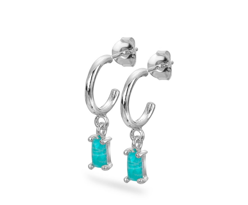 Blue Amazonite Stone Hoop Earrings
