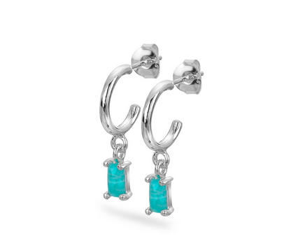 Blue Amazonite Stone Hoop Earrings