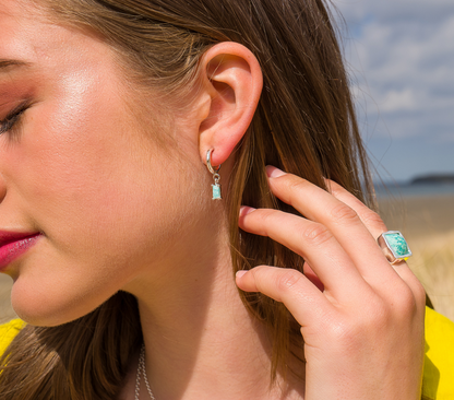 Blue Amazonite Stone Hoop Earrings