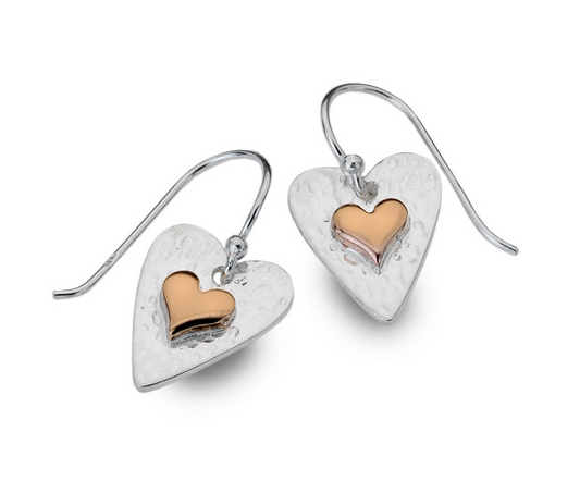 Textured Rose Gold Plated Heart Dangle Earrings