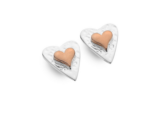 Textured Rose Gold Plated Heart Stud Earrings