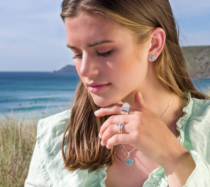 Turquoise Ocean Wave Stud Earrings
