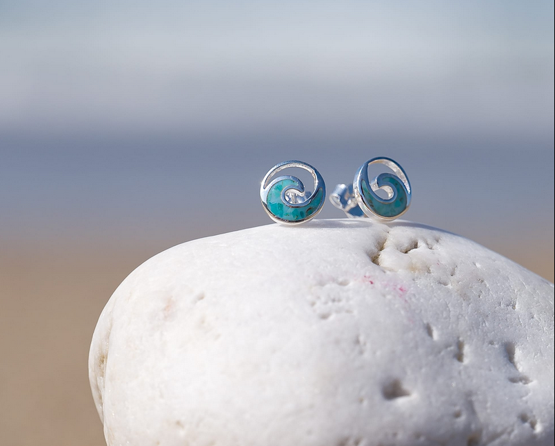 Turquoise Ocean Wave Stud Earrings