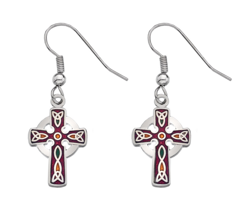 Celtic Cross Red Dangle Earrings