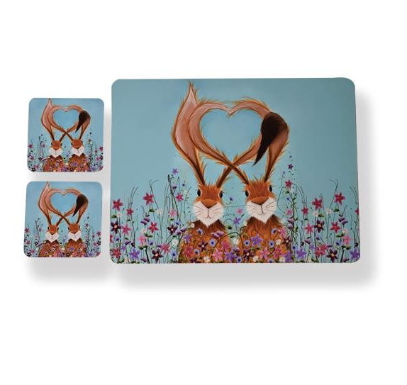Hares In Love Placemat & Coaster Set