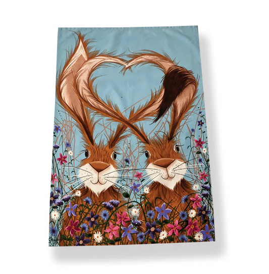 Hares In Love Tea Towel