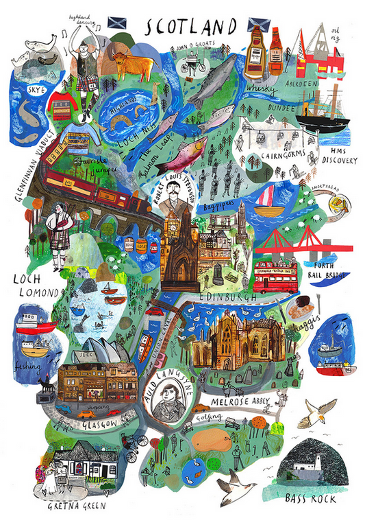 Scotland Mapped Out Tea Towel