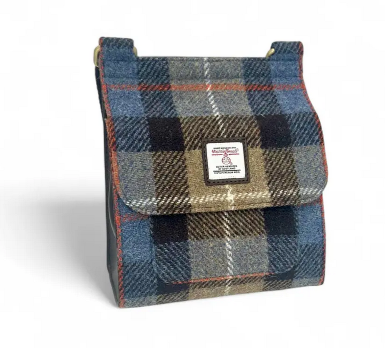 Blue/Brown Check Medium Satchel Bag