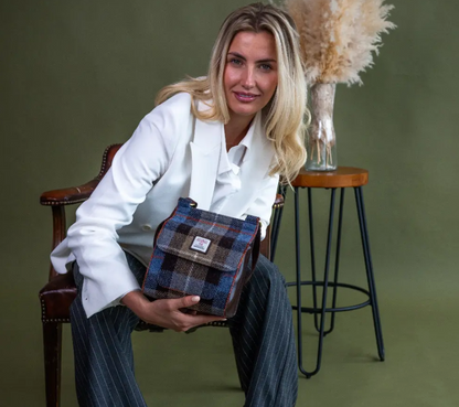 Blue/Brown Check Medium Satchel Bag