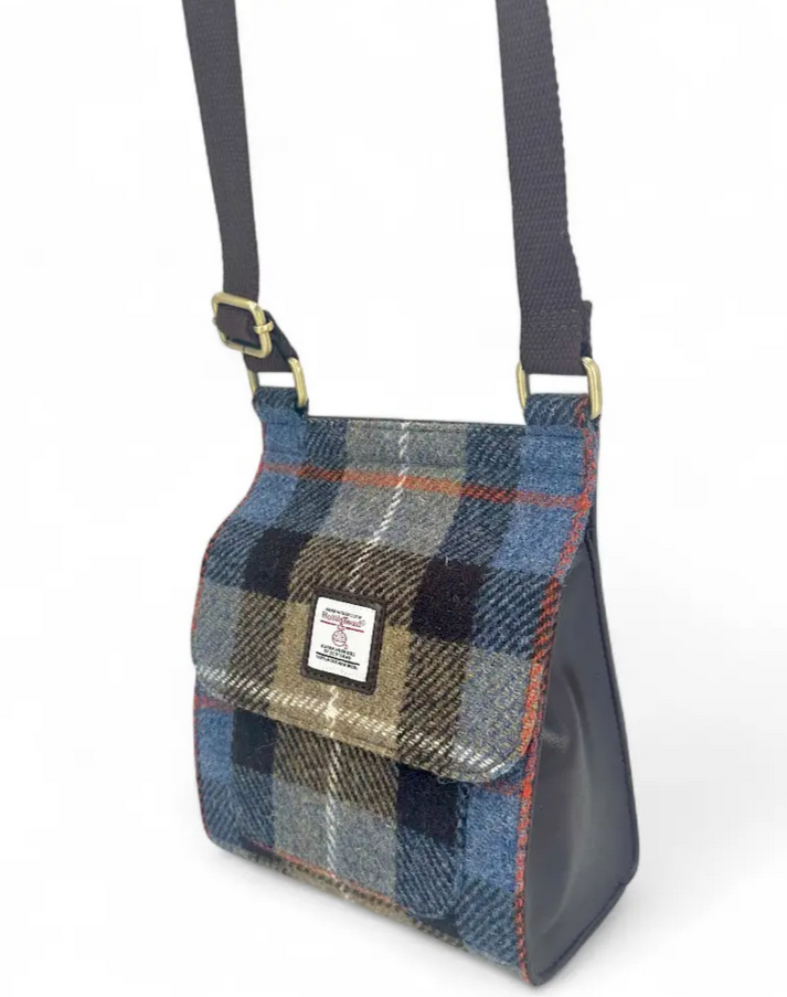 Blue/Brown Check Medium Satchel Bag
