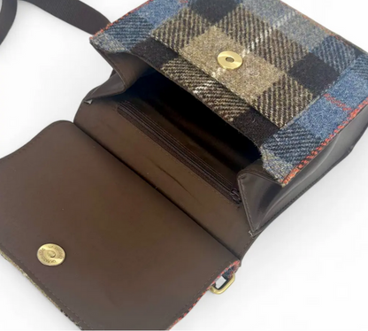 Blue/Brown Check Medium Satchel Bag