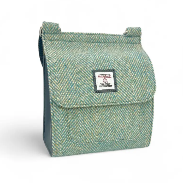 Turquoise Herringbone Medium Satchel Bag