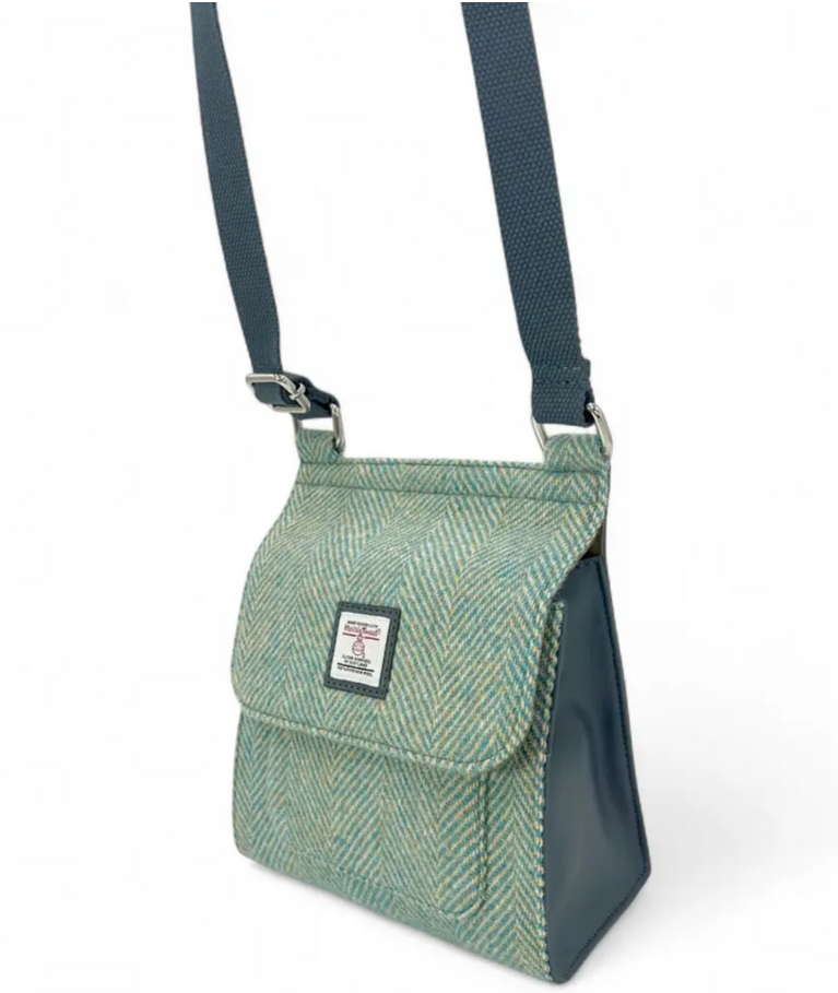 Turquoise Herringbone Medium Satchel Bag