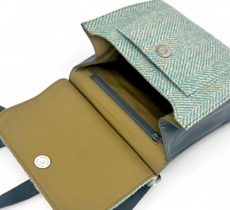 Turquoise Herringbone Medium Satchel Bag