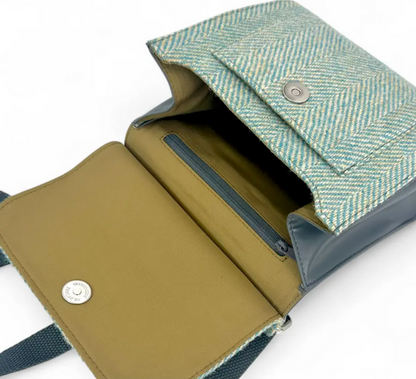 Turquoise Herringbone Medium Satchel Bag