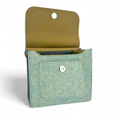 Turquoise Herringbone Medium Satchel Bag