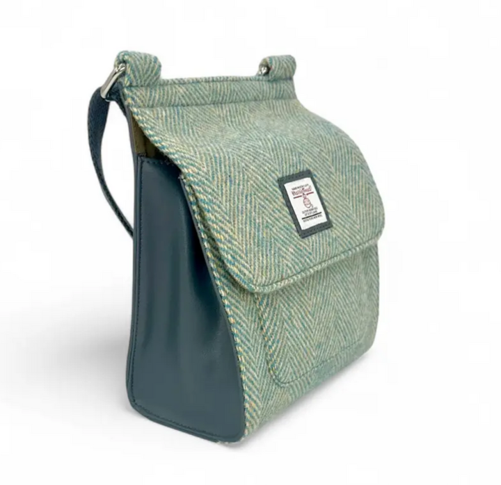 Turquoise Herringbone Medium Satchel Bag