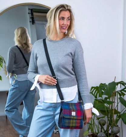 Blue/Pink Check Medium Satchel Bag