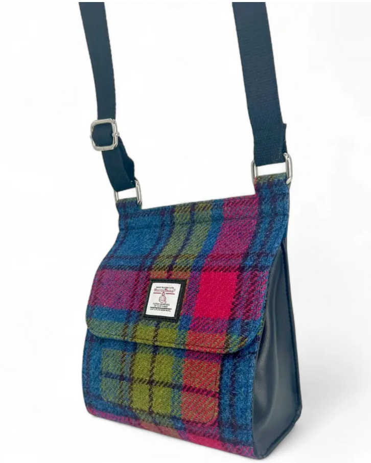 Blue/Pink Check Medium Satchel Bag