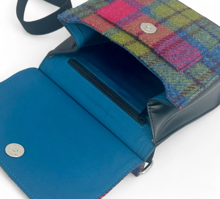 Blue/Pink Check Medium Satchel Bag