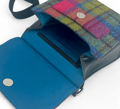 Blue/Pink Check Medium Satchel Bag