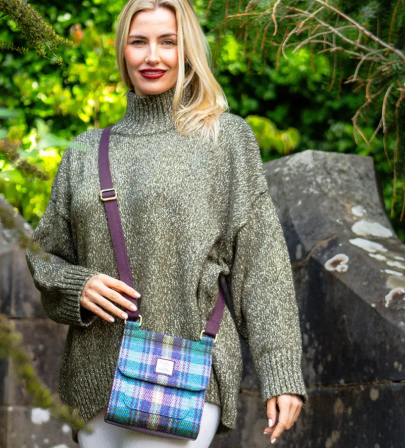Green/Purple Plaid Medium Satchel Bag