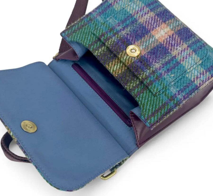 Green/Purple Plaid Medium Satchel Bag