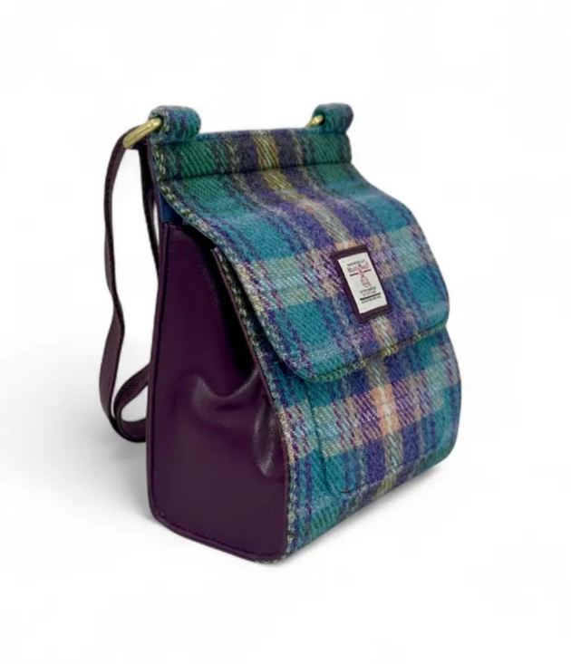 Green/Purple Plaid Medium Satchel Bag