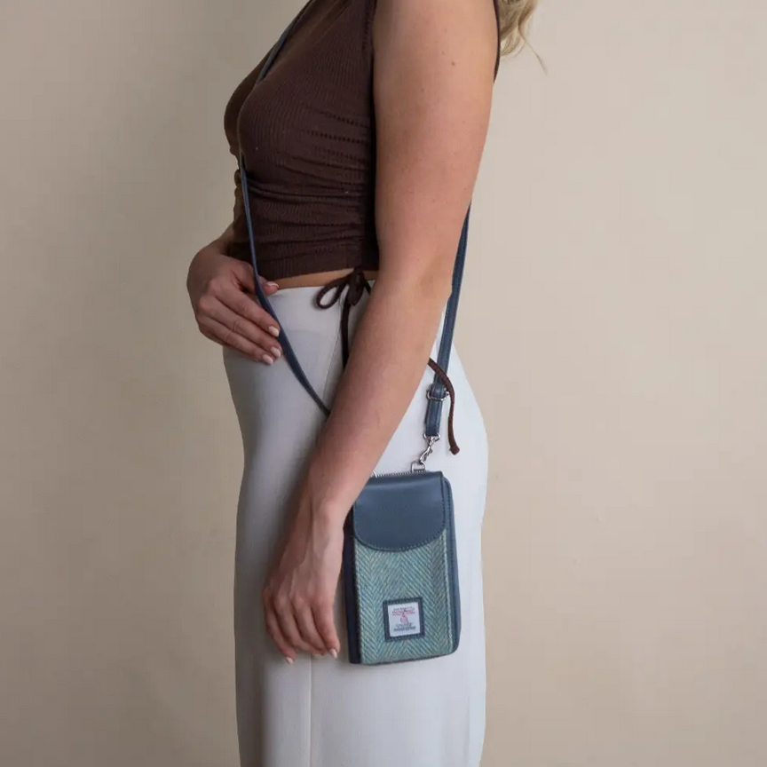 Turquoise Herringbone Phone Purse