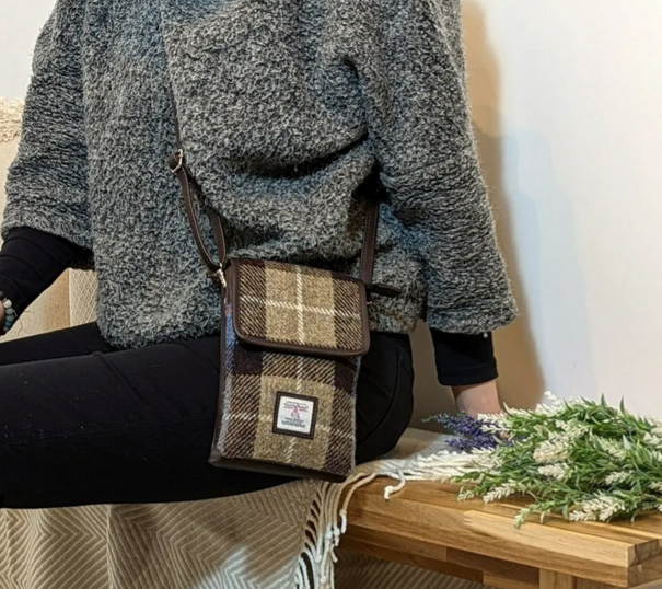 Blue/Brown Check Mini Crossbody Bag