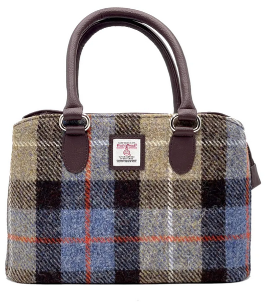 Blue/Brown Check Top Handle Bag