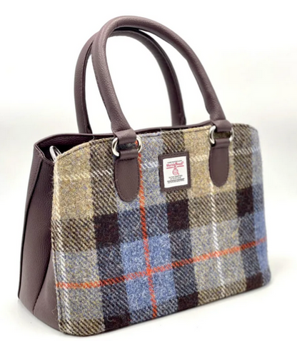 Blue/Brown Check Top Handle Bag