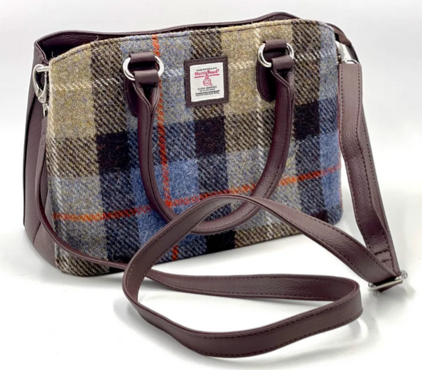 Blue/Brown Check Top Handle Bag