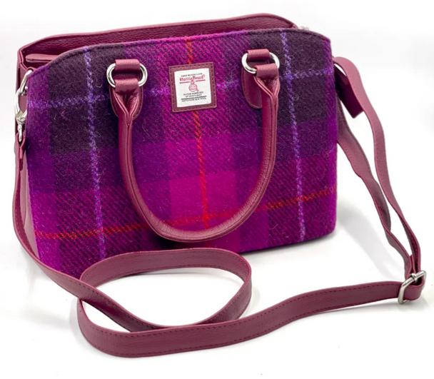 Purple Check Top Handle Bag