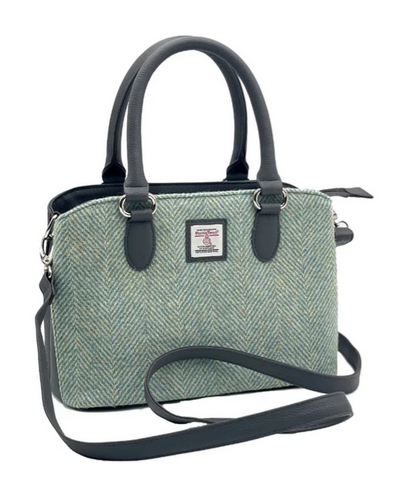 Turquoise Herringbone Top Handle Bag
