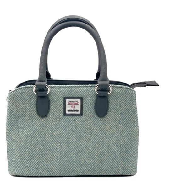 Turquoise Herringbone Top Handle Bag