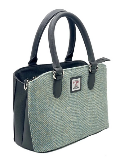 Turquoise Herringbone Top Handle Bag