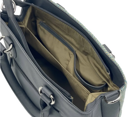 Turquoise Herringbone Top Handle Bag