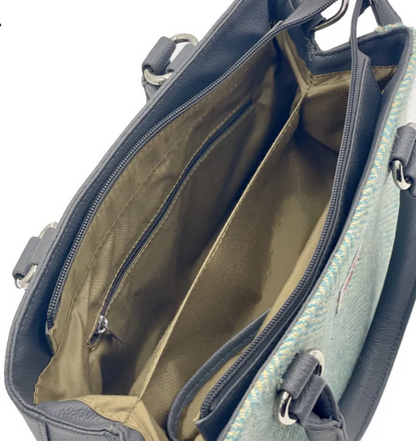 Turquoise Herringbone Top Handle Bag