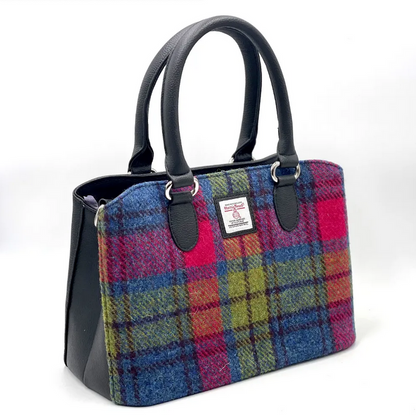 Blue Pink Check Top Handle Bag