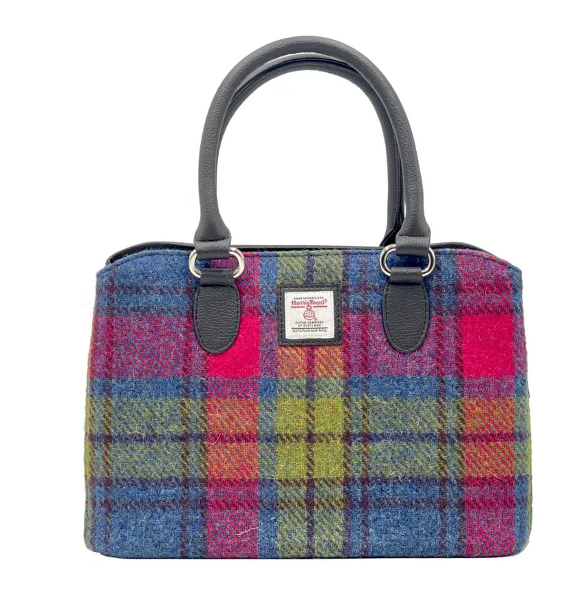 Blue Pink Check Top Handle Bag