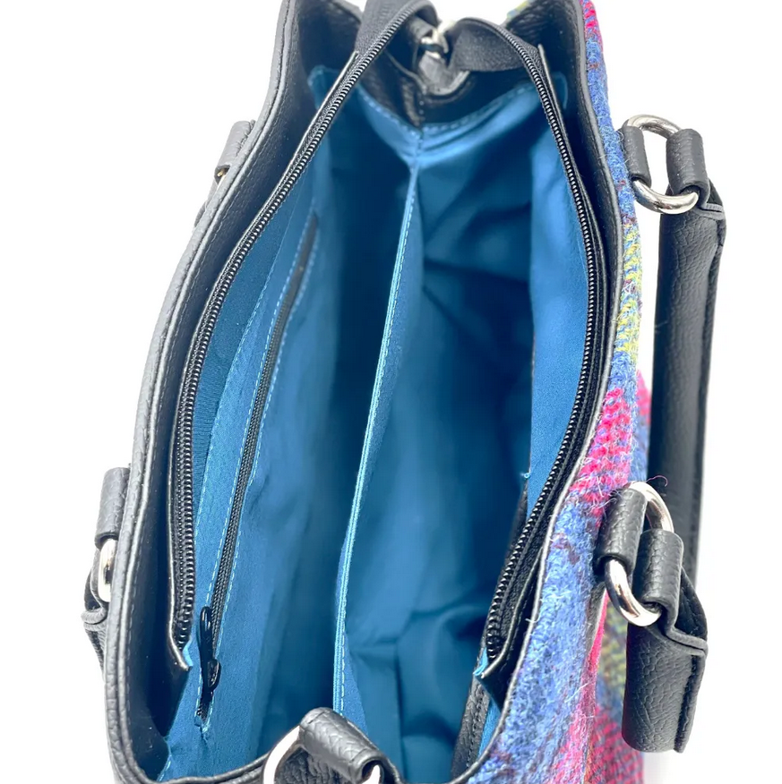 Blue Pink Check Top Handle Bag
