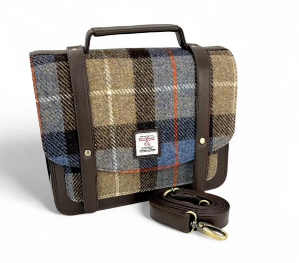 Blue Brown Check Ladies Messenger Bag