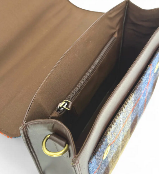 Blue Brown Check Ladies Messenger Bag
